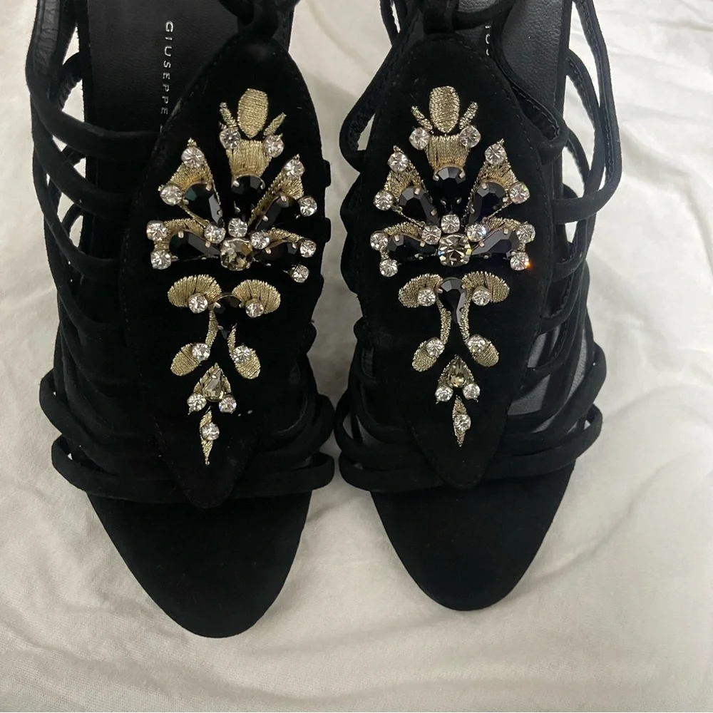 🍸GIUSEPPE ZANOTTI🍸Sexy Black Crystal Embellished T-Bar Sandal Heel - Picture 8 of 12